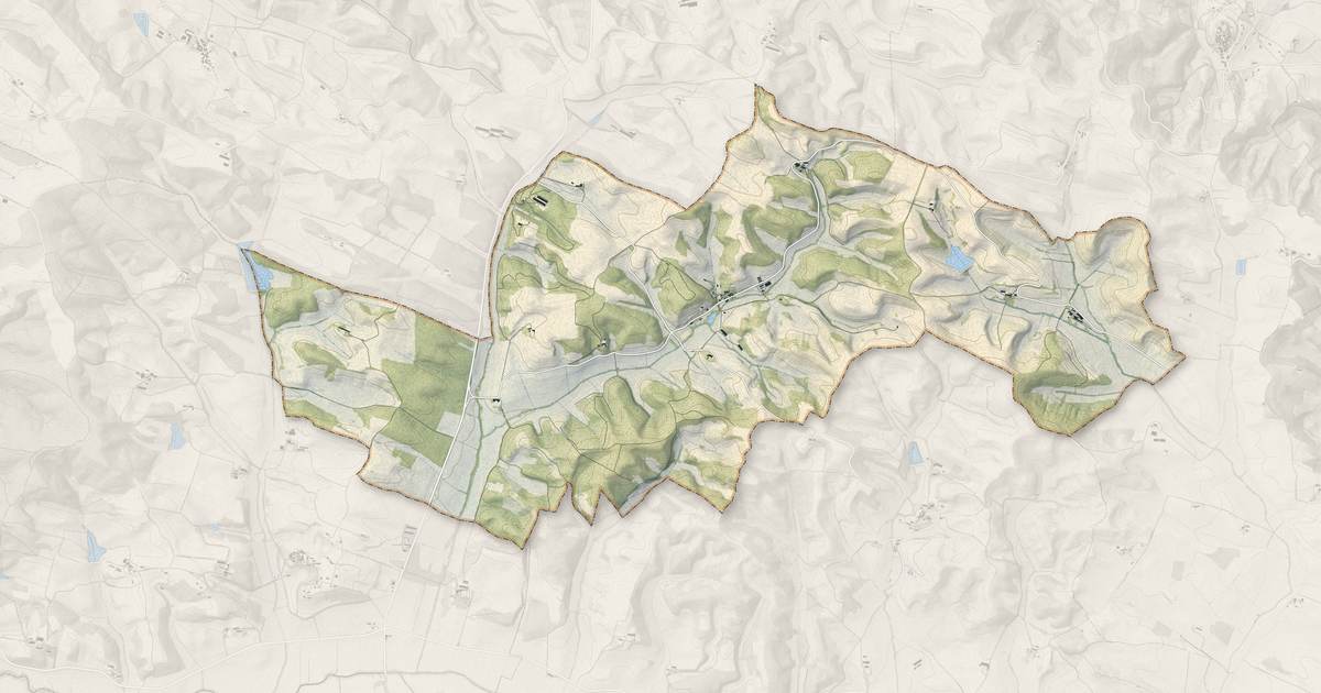 Portrait cartographique de Generville : relief, eau, forêts, bâti et voies, calculés à partir des données de l'IGN