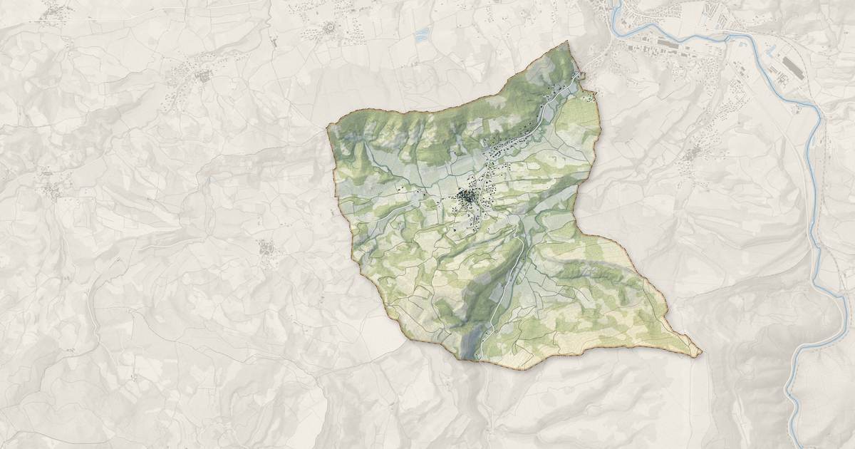 Portrait cartographique de Magrie : relief, eau, forêts, bâti et voies, calculés à partir des données de l'IGN