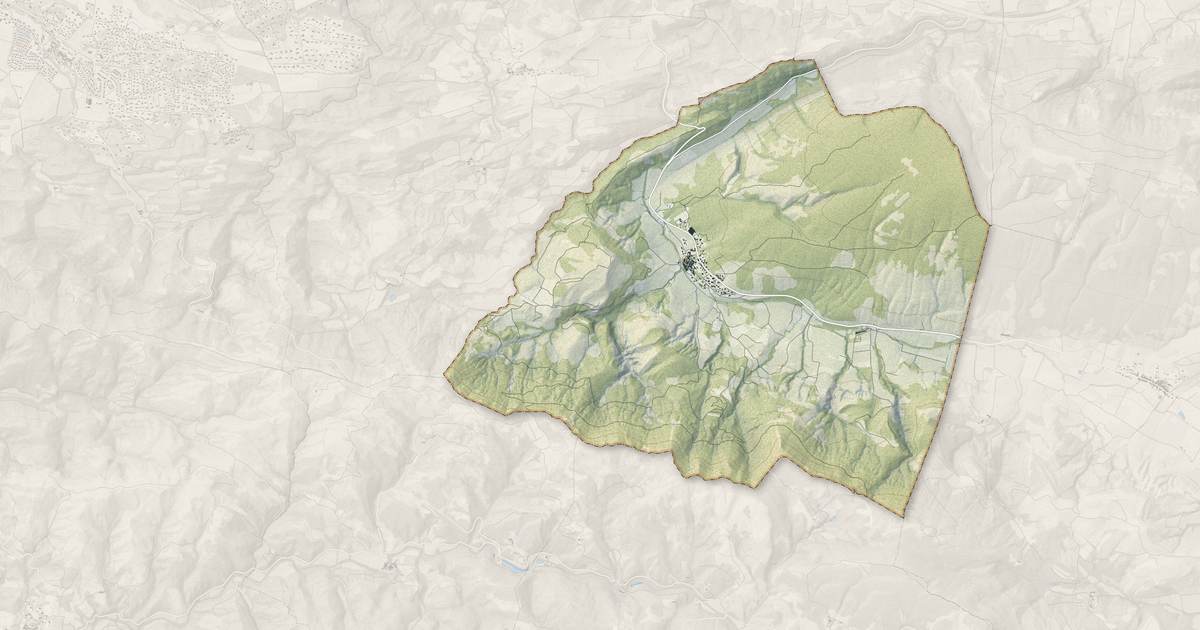 Portrait cartographique de Monze : relief, eau, forêts, bâti et voies, calculés à partir des données de l'IGN