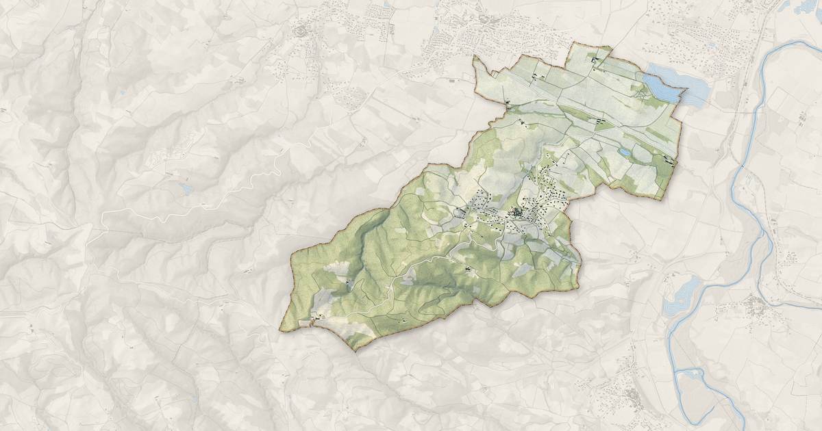 Portrait cartographique de Roullens : relief, eau, forêts, bâti et voies, calculés à partir des données de l'IGN