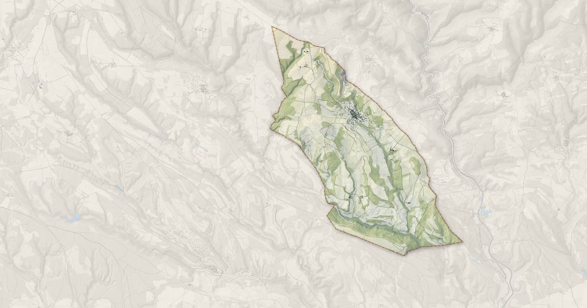Portrait cartographique de Salsigne : relief, eau, forêts, bâti et voies, calculés à partir des données de l'IGN
