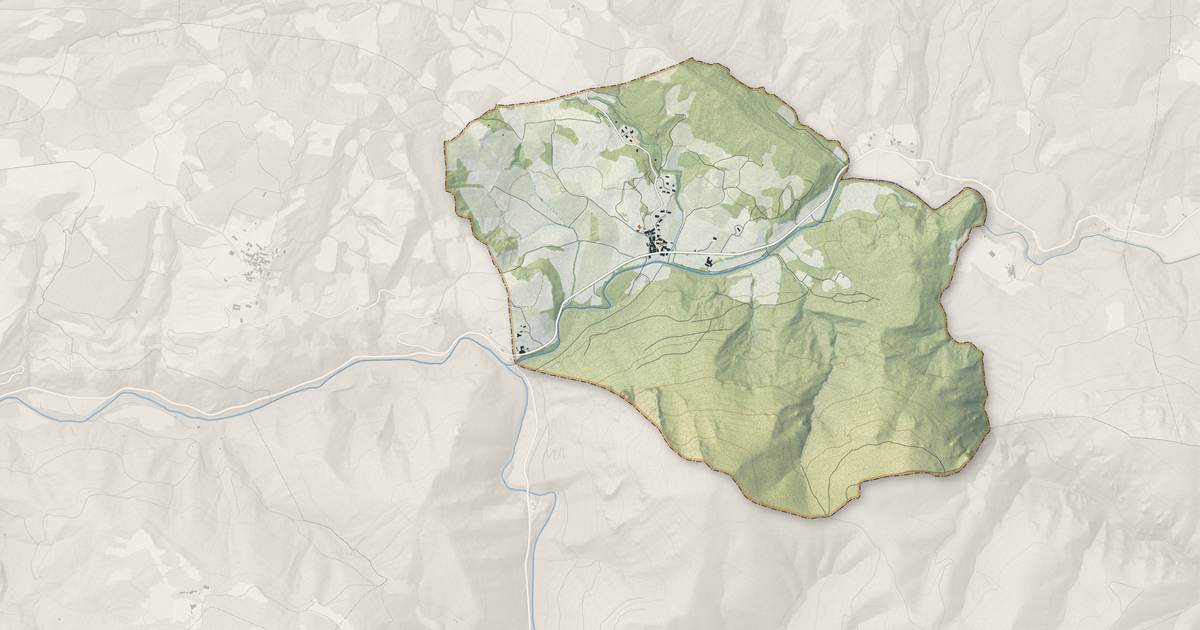 Portrait cartographique de Serres : relief, eau, forêts, bâti et voies, calculés à partir des données de l'IGN