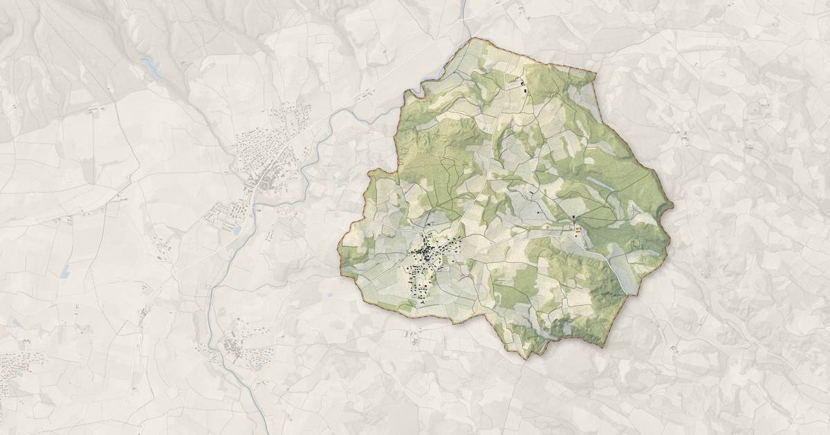 Portrait cartographique de Villarzel-Cabardès : relief, eau, forêts, bâti et voies, calculés à partir des données de l'IGN