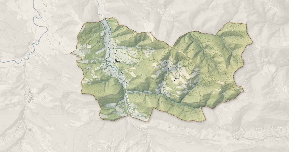 Portrait cartographique de Villefort : relief, eau, forêts, bâti et voies, calculés à partir des données de l'IGN