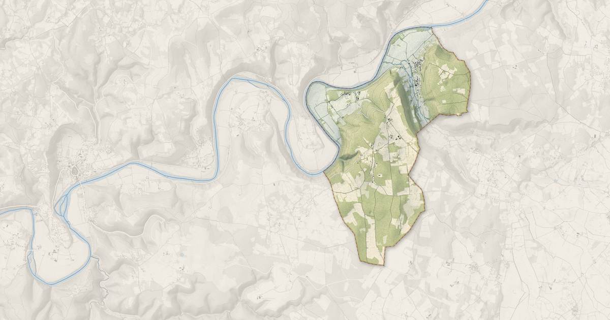 Portrait cartographique de Ambeyrac : relief, eau, forêts, bâti et voies, calculés à partir des données de l'IGN