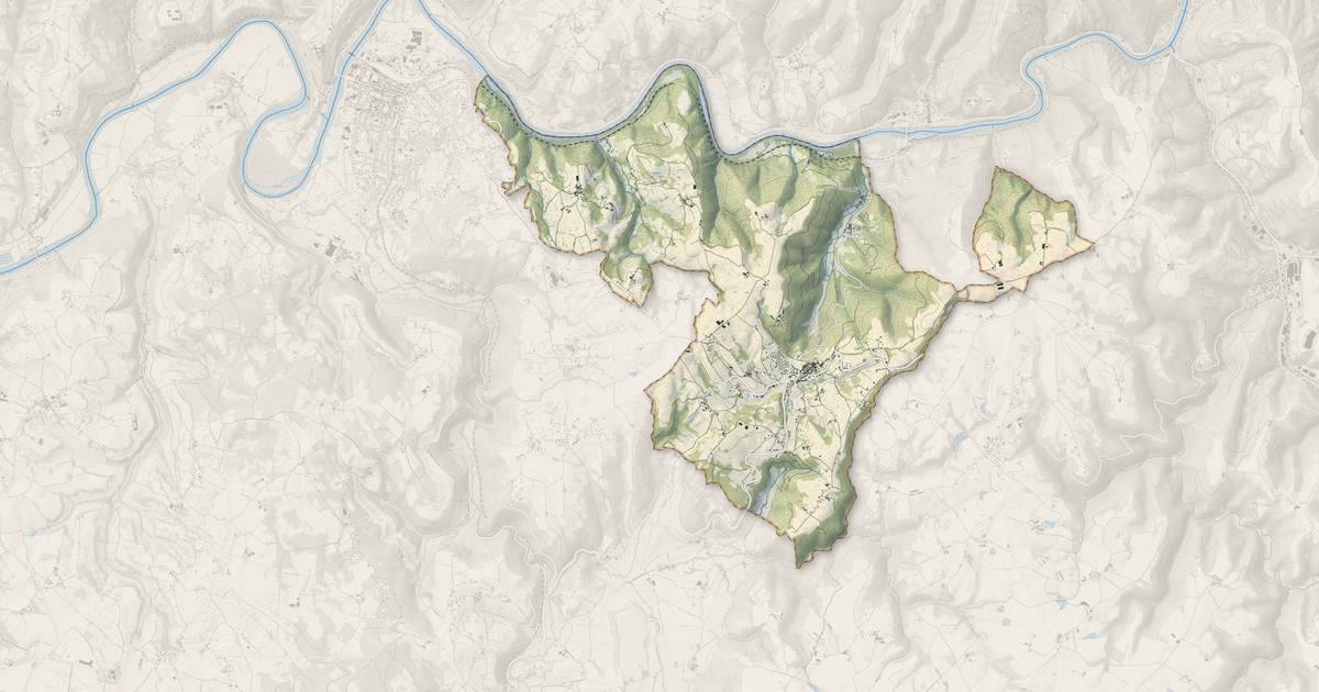 Portrait cartographique de Asprières : relief, eau, forêts, bâti et voies, calculés à partir des données de l'IGN