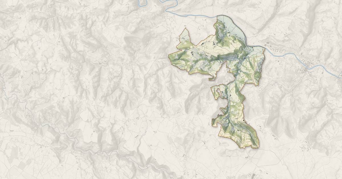 Portrait cartographique de Bessuéjouls : relief, eau, forêts, bâti et voies, calculés à partir des données de l'IGN