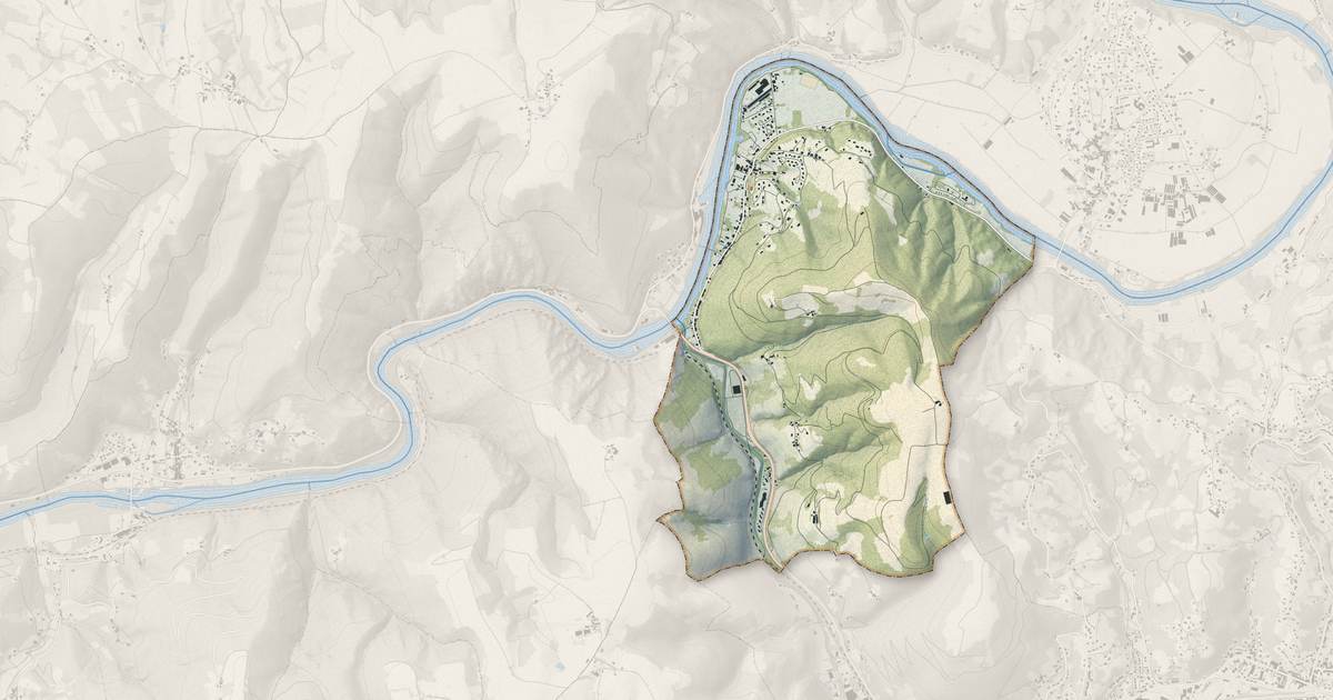 Portrait cartographique de Boisse-Penchot : relief, eau, forêts, bâti et voies, calculés à partir des données de l'IGN