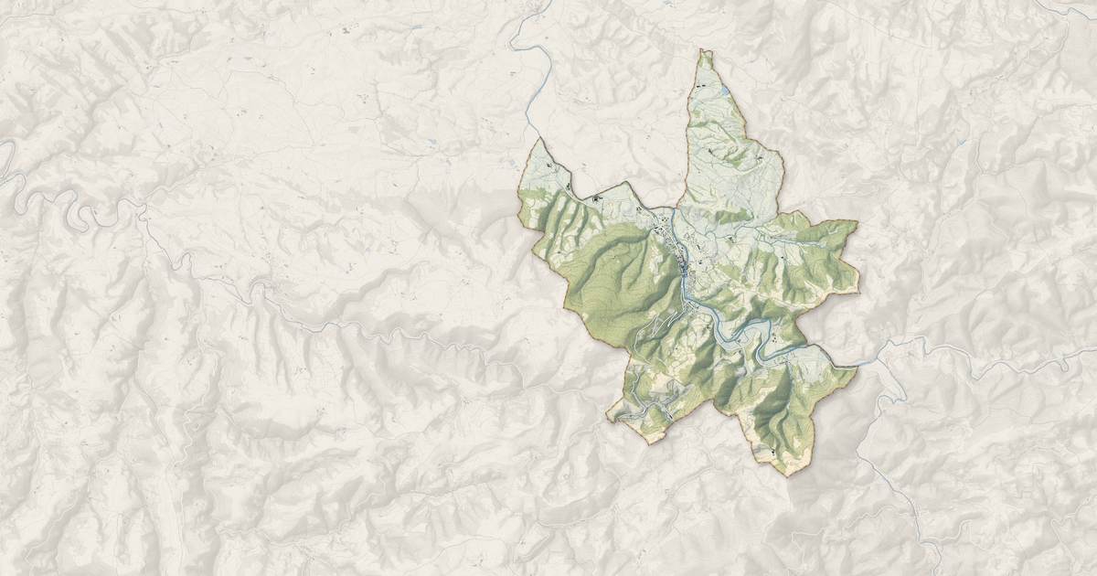 Portrait cartographique de Camarès : relief, eau, forêts, bâti et voies, calculés à partir des données de l'IGN