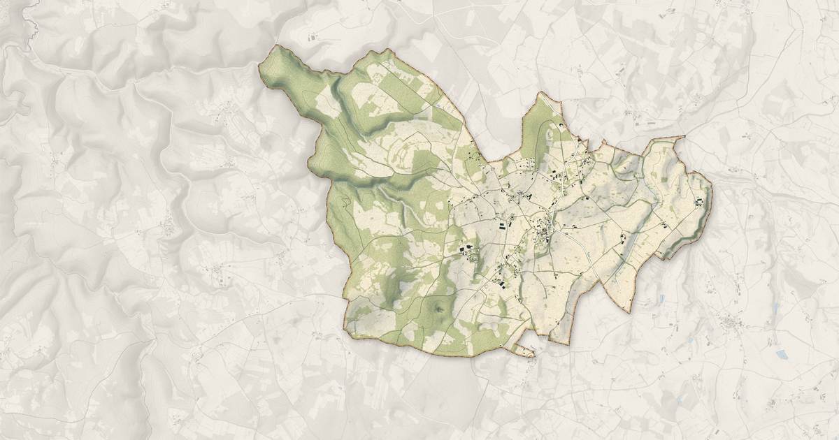 Portrait cartographique de La Capelle-Balaguier : relief, eau, forêts, bâti et voies, calculés à partir des données de l'IGN