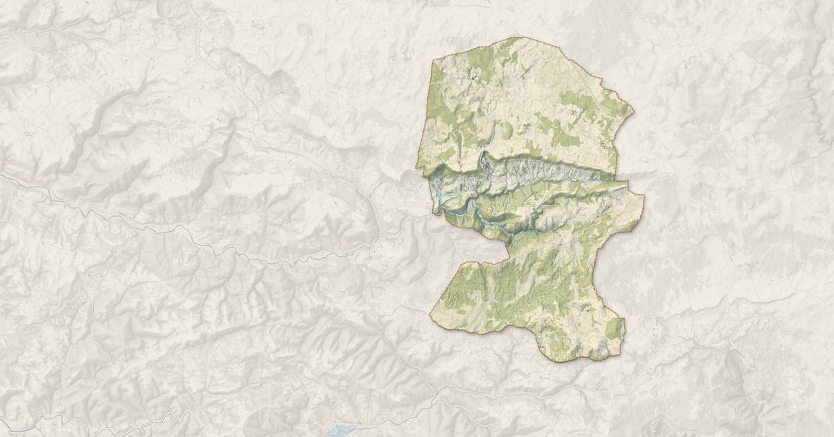 Portrait cartographique de Cornus : relief, eau, forêts, bâti et voies, calculés à partir des données de l'IGN