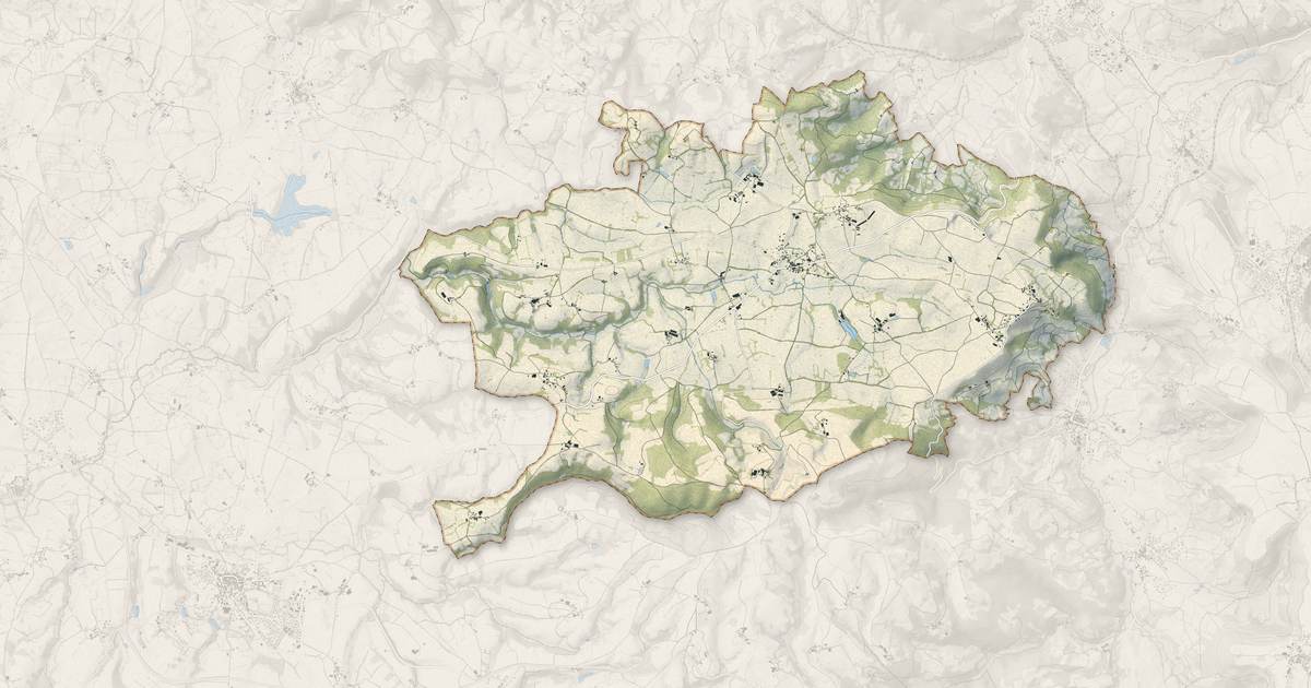Portrait cartographique de Goutrens : relief, eau, forêts, bâti et voies, calculés à partir des données de l'IGN