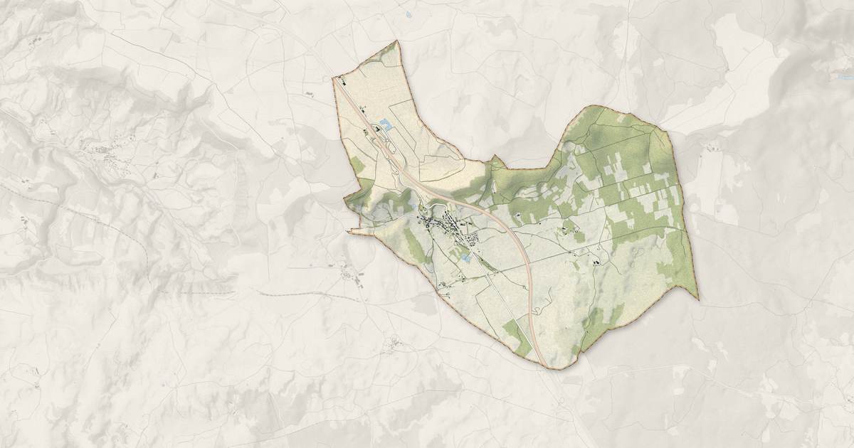 Portrait cartographique de L'Hospitalet-du-Larzac : relief, eau, forêts, bâti et voies, calculés à partir des données de l'IGN