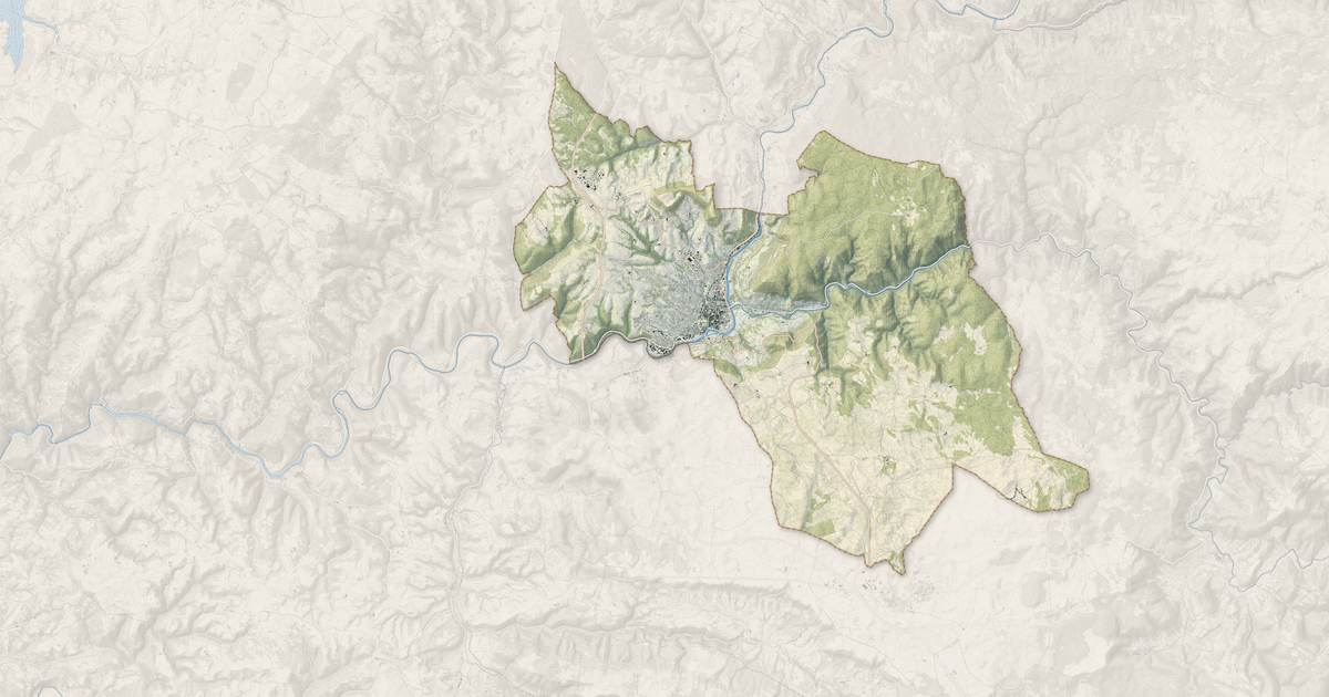 Portrait cartographique de Millau : relief, eau, forêts, bâti et voies, calculés à partir des données de l'IGN