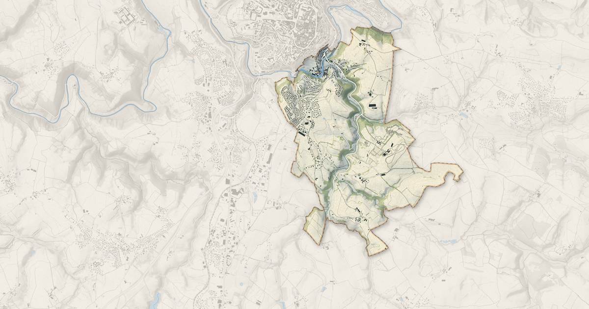 Portrait cartographique de Le Monastère : relief, eau, forêts, bâti et voies, calculés à partir des données de l'IGN