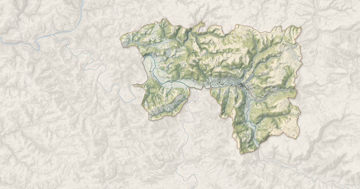 Portrait cartographique de Saint-Affrique : relief, eau, forêts, bâti et voies, calculés à partir des données de l'IGN