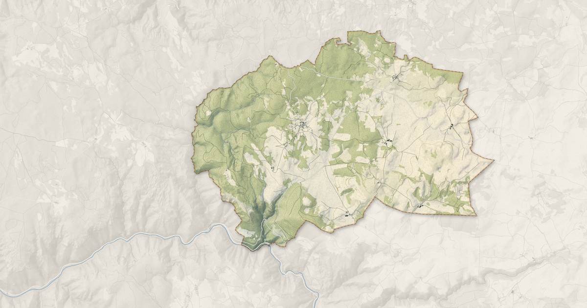 Portrait cartographique de Saint-André-de-Vézines : relief, eau, forêts, bâti et voies, calculés à partir des données de l'IGN