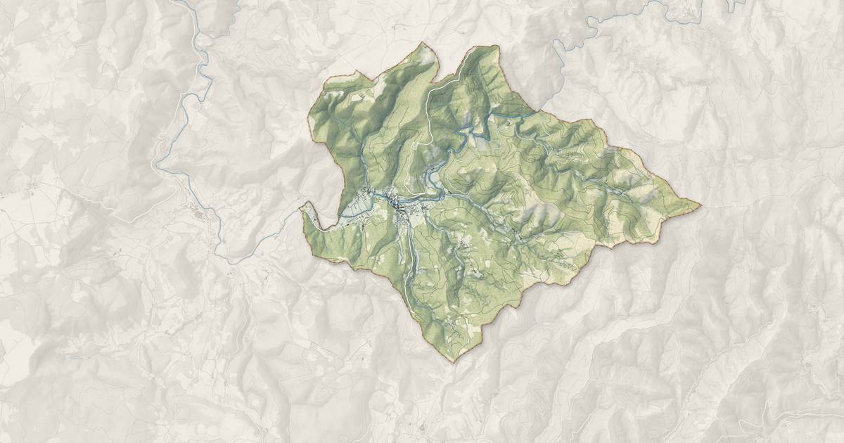 Portrait cartographique de Saint-Jean-du-Bruel : relief, eau, forêts, bâti et voies, calculés à partir des données de l'IGN