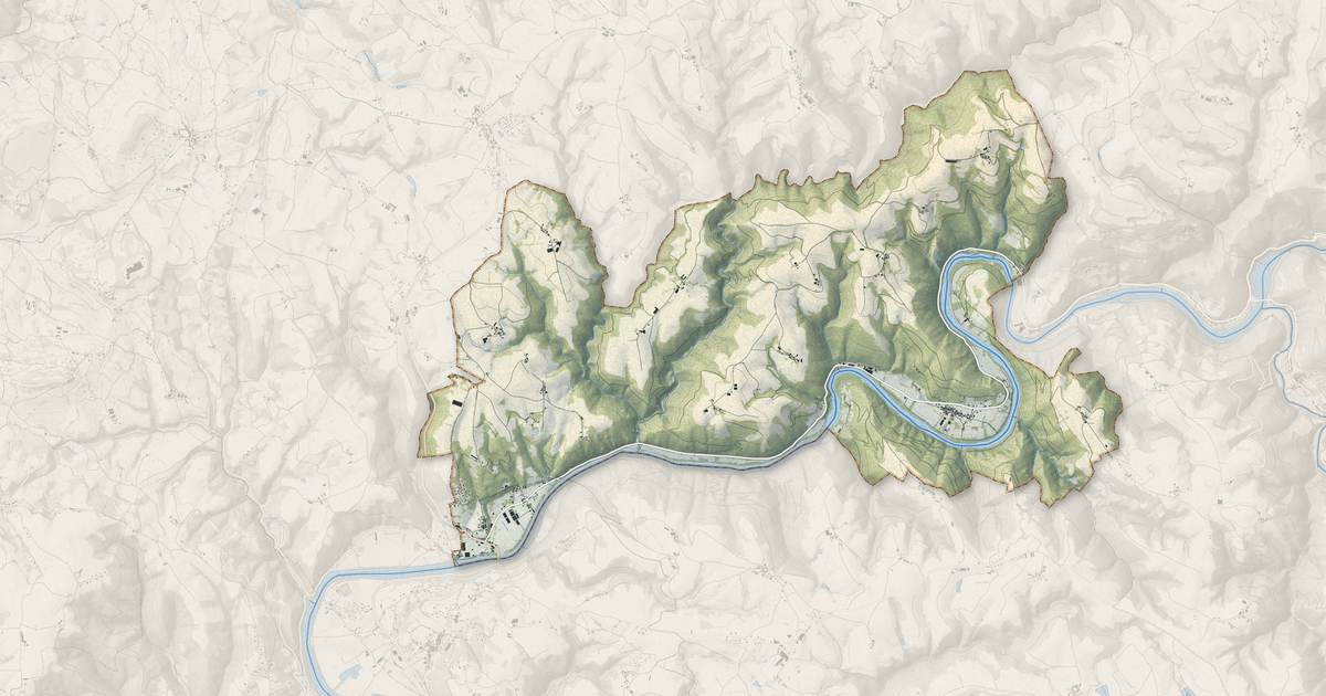 Portrait cartographique de Saint-Parthem : relief, eau, forêts, bâti et voies, calculés à partir des données de l'IGN