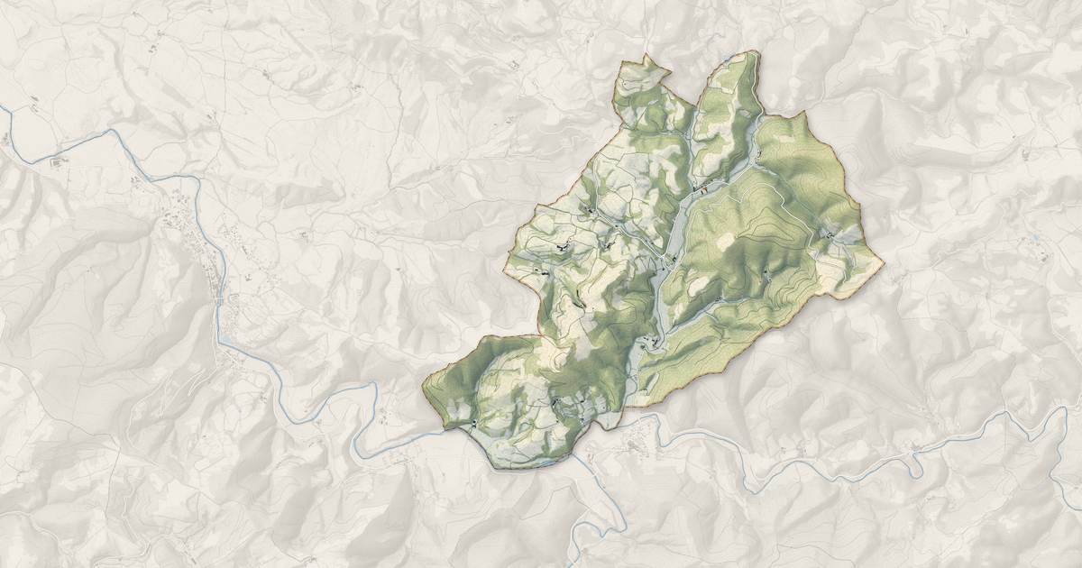 Portrait cartographique de Sylvanès : relief, eau, forêts, bâti et voies, calculés à partir des données de l'IGN