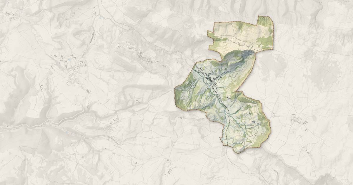 Portrait cartographique de Tournemire : relief, eau, forêts, bâti et voies, calculés à partir des données de l'IGN