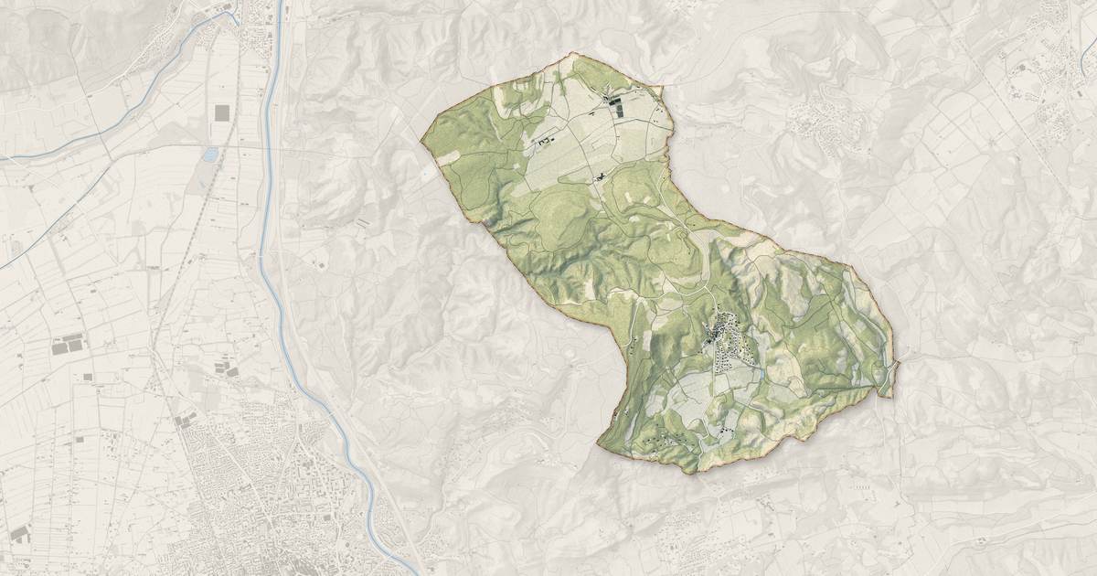Portrait cartographique de Aurons : relief, eau, forêts, bâti et voies, calculés à partir des données de l'IGN