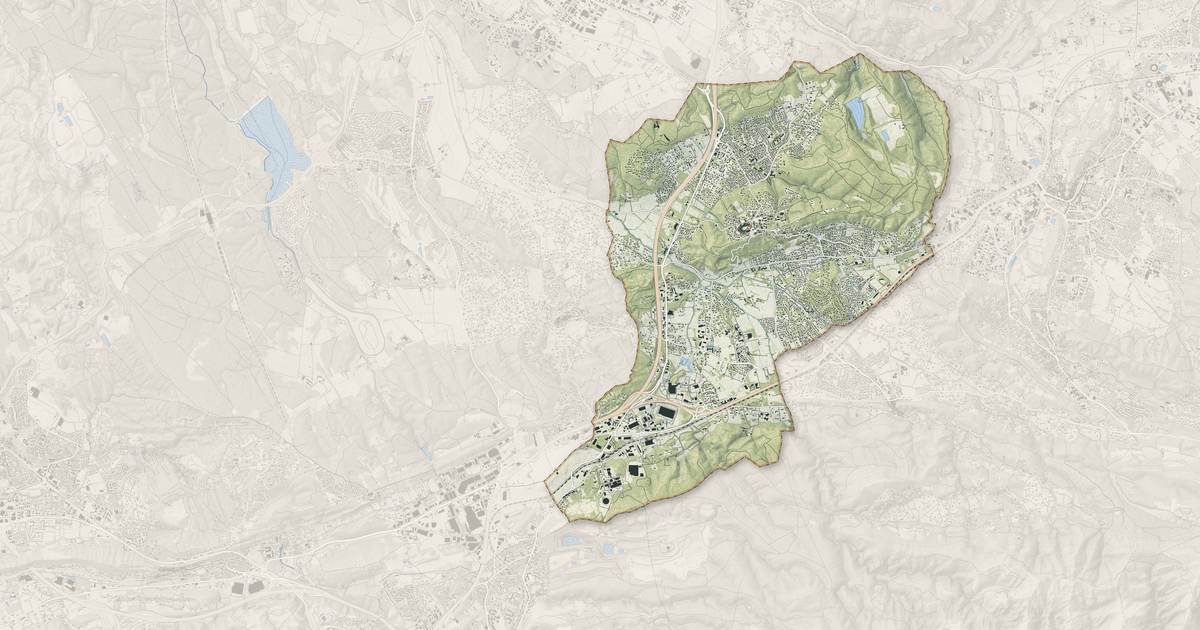 Portrait cartographique de Bouc-Bel-Air : relief, eau, forêts, bâti et voies, calculés à partir des données de l'IGN