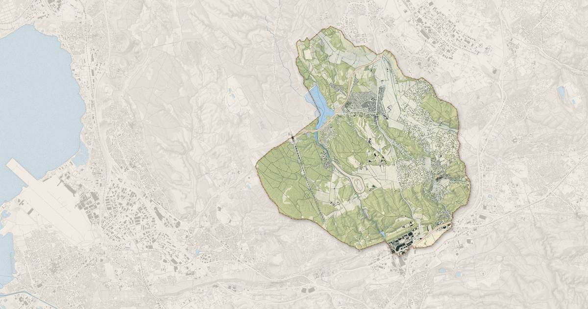 Portrait cartographique de Cabriès : relief, eau, forêts, bâti et voies, calculés à partir des données de l'IGN
