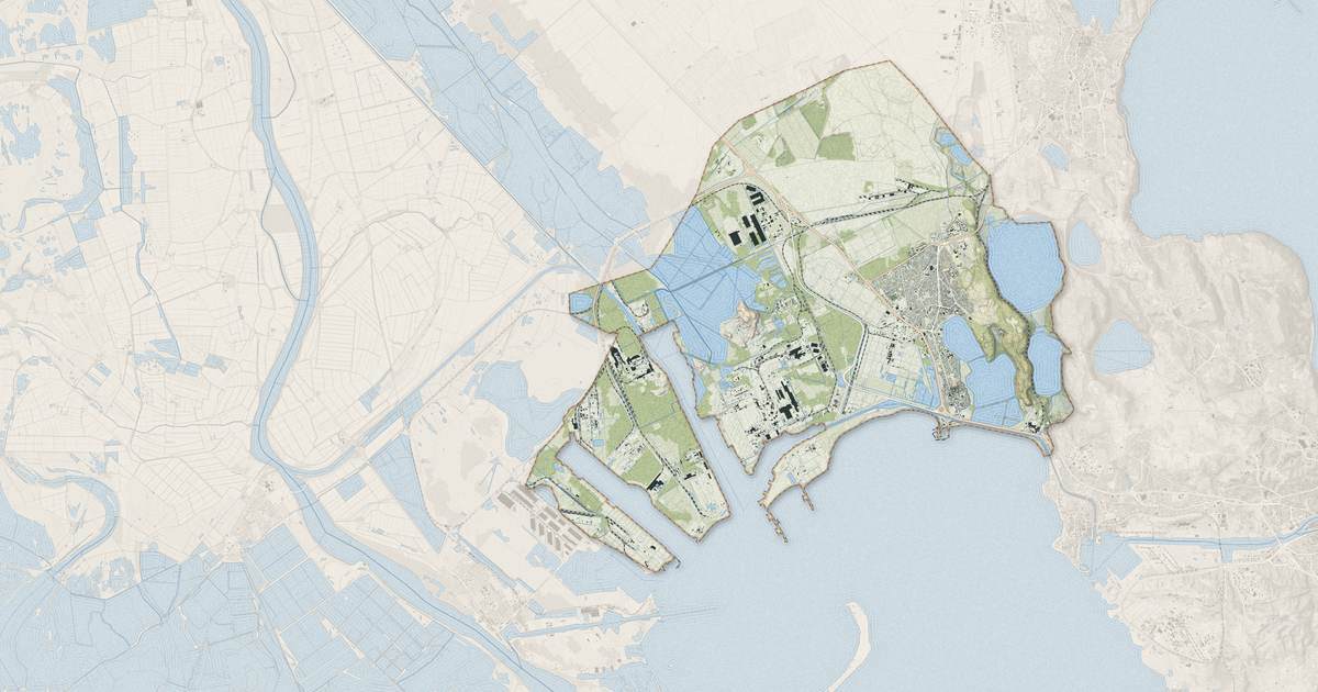Portrait cartographique de Fos-sur-Mer : relief, eau, forêts, bâti et voies, calculés à partir des données de l'IGN