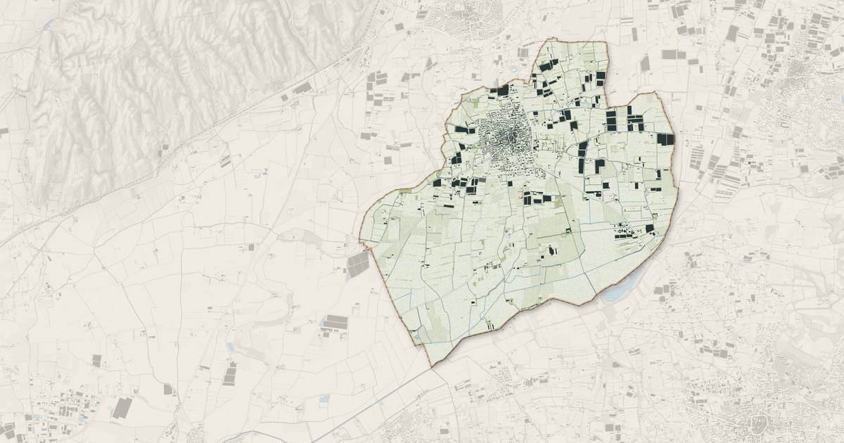 Portrait cartographique de Maillane : relief, eau, forêts, bâti et voies, calculés à partir des données de l'IGN