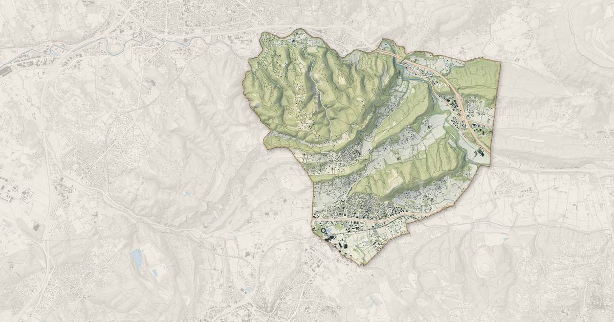 Portrait cartographique de Meyreuil : relief, eau, forêts, bâti et voies, calculés à partir des données de l'IGN
