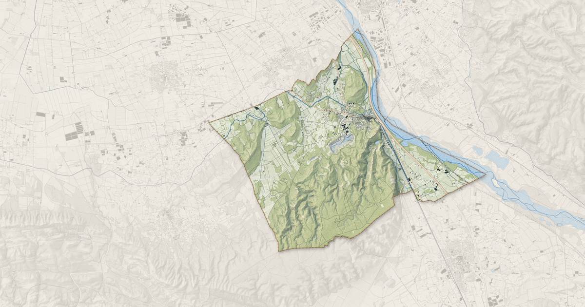 Portrait cartographique de Orgon : relief, eau, forêts, bâti et voies, calculés à partir des données de l'IGN