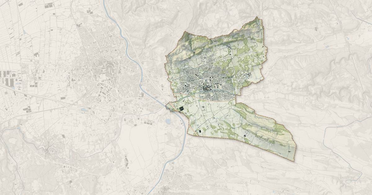 Portrait cartographique de Pélissanne : relief, eau, forêts, bâti et voies, calculés à partir des données de l'IGN