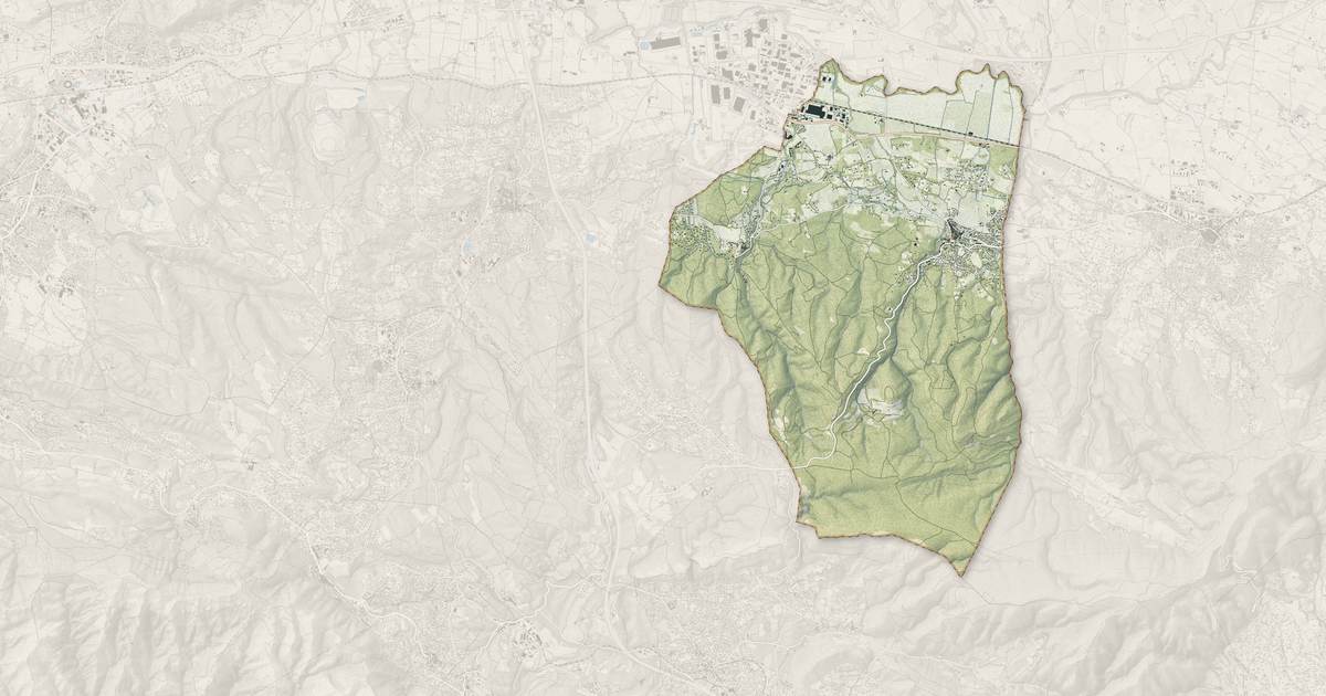 Portrait cartographique de Peynier : relief, eau, forêts, bâti et voies, calculés à partir des données de l'IGN