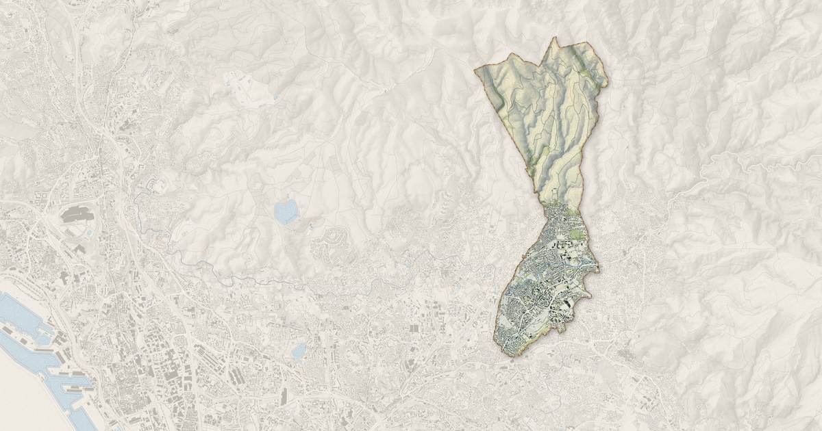 Portrait cartographique de Plan-de-Cuques : relief, eau, forêts, bâti et voies, calculés à partir des données de l'IGN