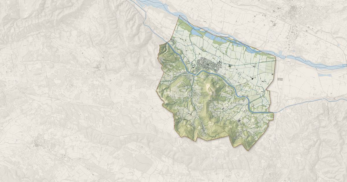 Portrait cartographique de Le Puy-Sainte-Réparade : relief, eau, forêts, bâti et voies, calculés à partir des données de l'IGN