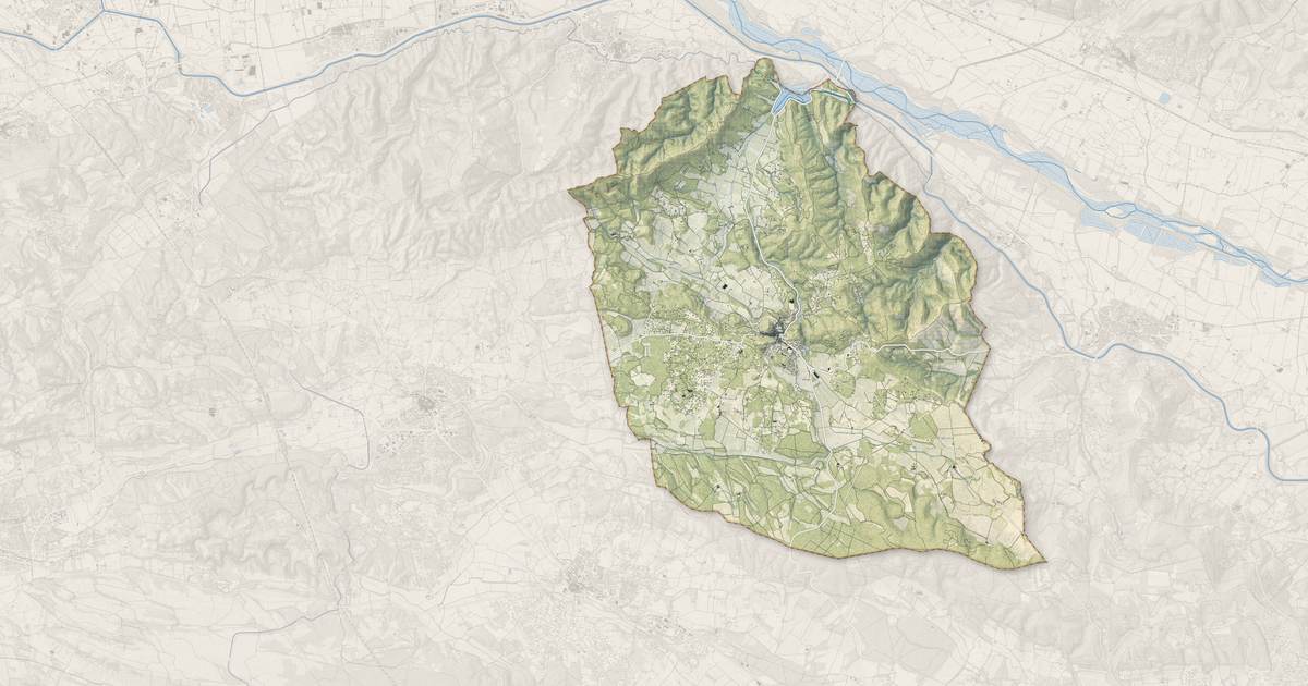 Portrait cartographique de Rognes : relief, eau, forêts, bâti et voies, calculés à partir des données de l'IGN