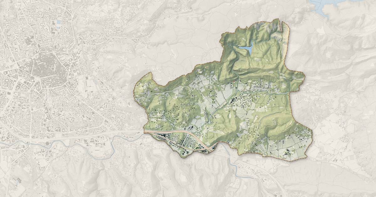 Portrait cartographique de Le Tholonet : relief, eau, forêts, bâti et voies, calculés à partir des données de l'IGN