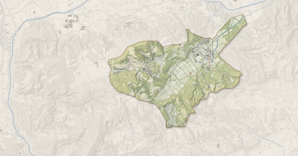 Portrait cartographique de Vernègues : relief, eau, forêts, bâti et voies, calculés à partir des données de l'IGN