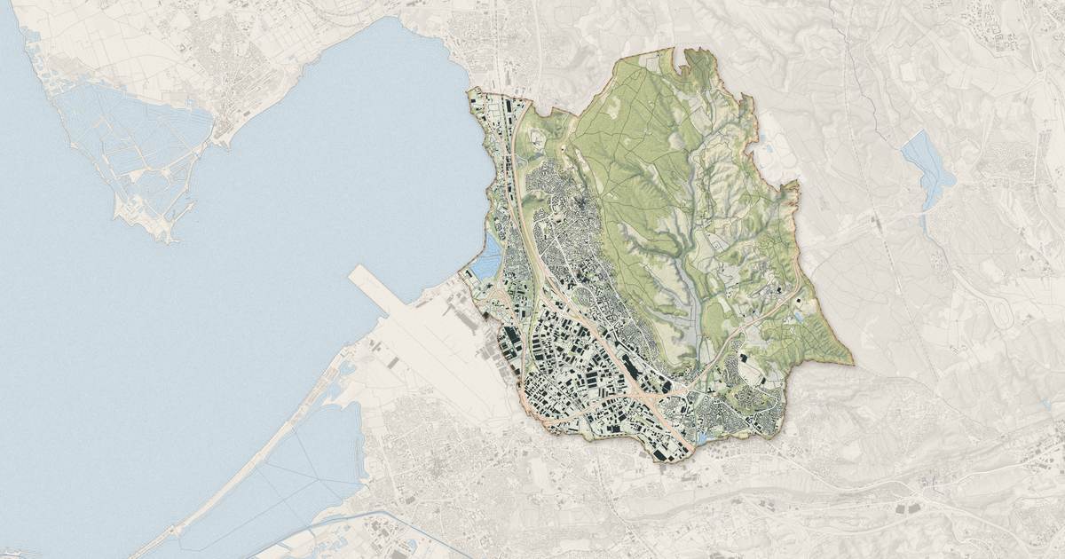 Portrait cartographique de Vitrolles : relief, eau, forêts, bâti et voies, calculés à partir des données de l'IGN