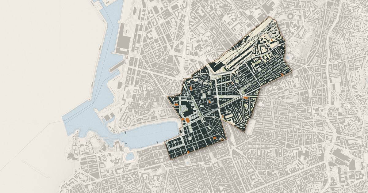 Portrait cartographique de Marseille 1er Arrondissement : relief, eau, forêts, bâti et voies, calculés à partir des données de l'IGN