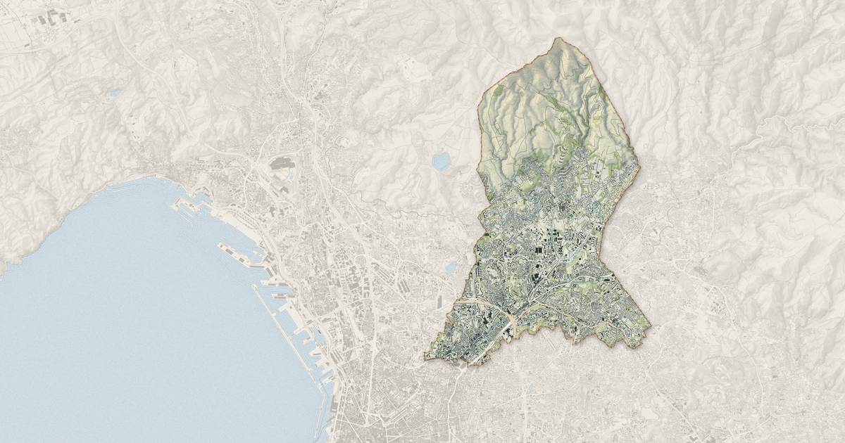 Portrait cartographique de Marseille 13e Arrondissement : relief, eau, forêts, bâti et voies, calculés à partir des données de l'IGN
