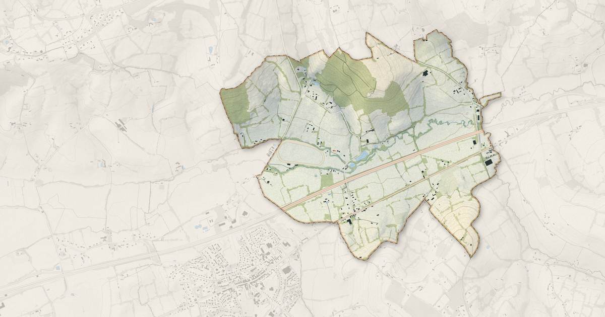 Portrait cartographique de Angerville : relief, eau, forêts, bâti et voies, calculés à partir des données de l'IGN