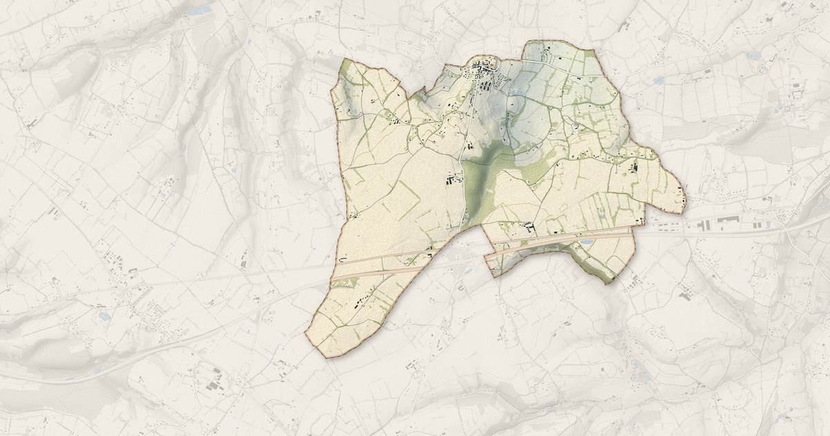Portrait cartographique de Beaumont-en-Auge : relief, eau, forêts, bâti et voies, calculés à partir des données de l'IGN