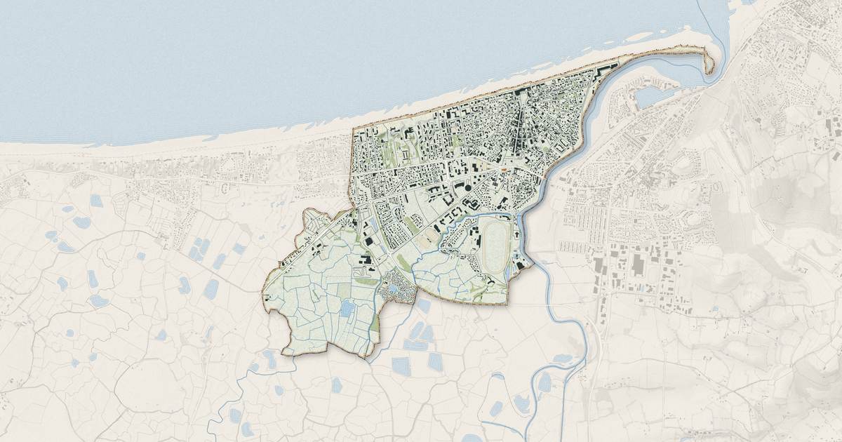 Portrait cartographique de Cabourg : relief, eau, forêts, bâti et voies, calculés à partir des données de l'IGN