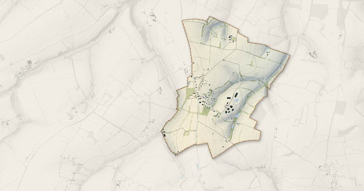 Portrait cartographique de La Caine : relief, eau, forêts, bâti et voies, calculés à partir des données de l'IGN