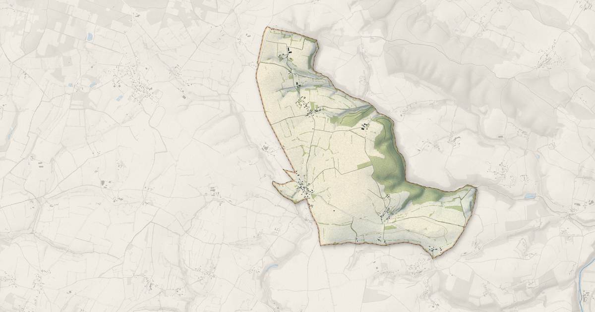 Portrait cartographique de Cauville : relief, eau, forêts, bâti et voies, calculés à partir des données de l'IGN