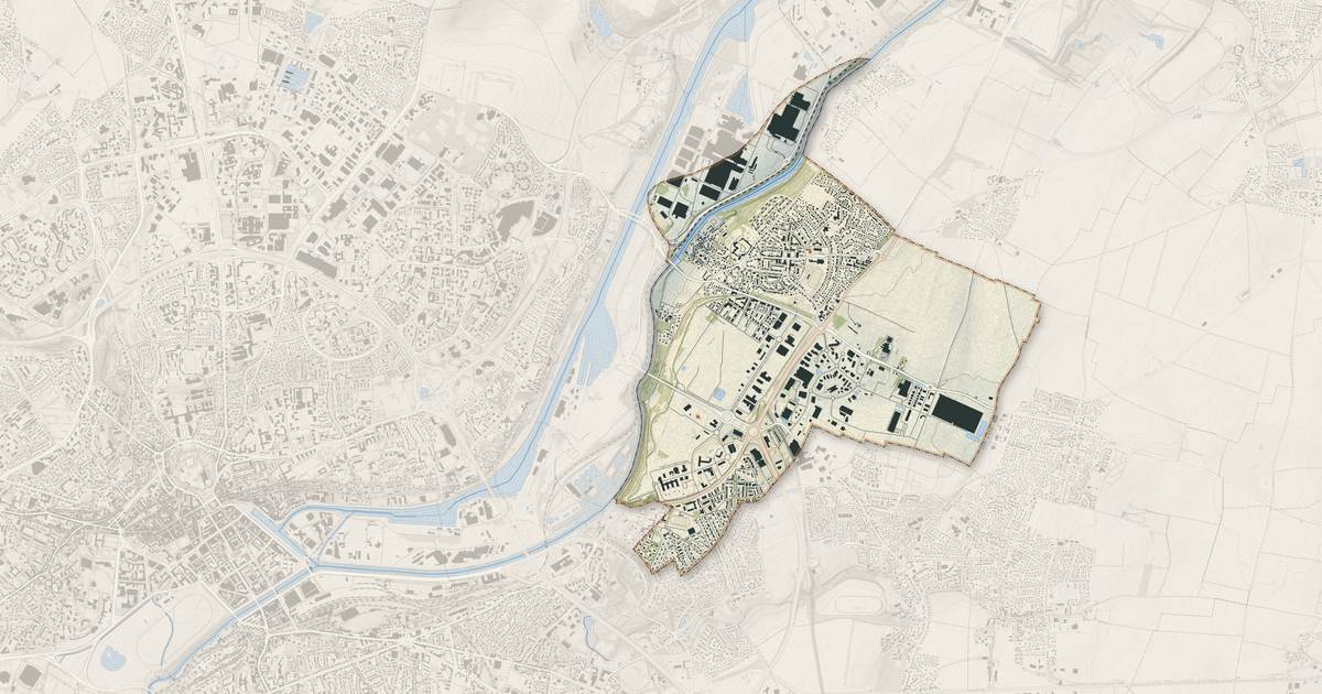 Portrait cartographique de Colombelles : relief, eau, forêts, bâti et voies, calculés à partir des données de l'IGN