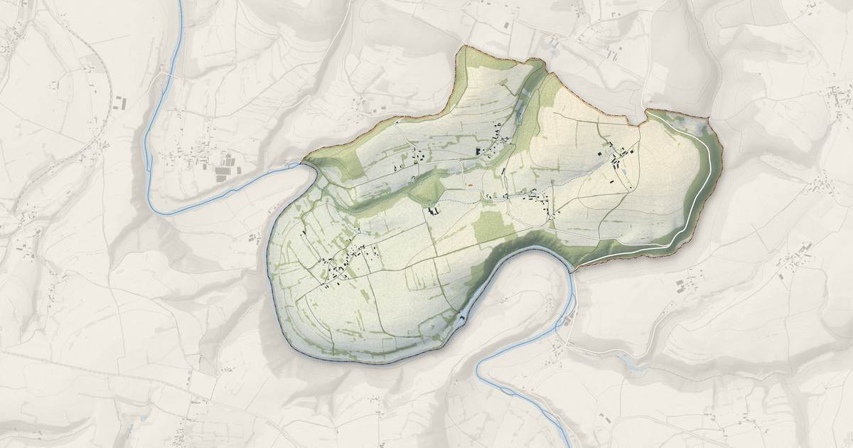 Portrait cartographique de Cossesseville : relief, eau, forêts, bâti et voies, calculés à partir des données de l'IGN