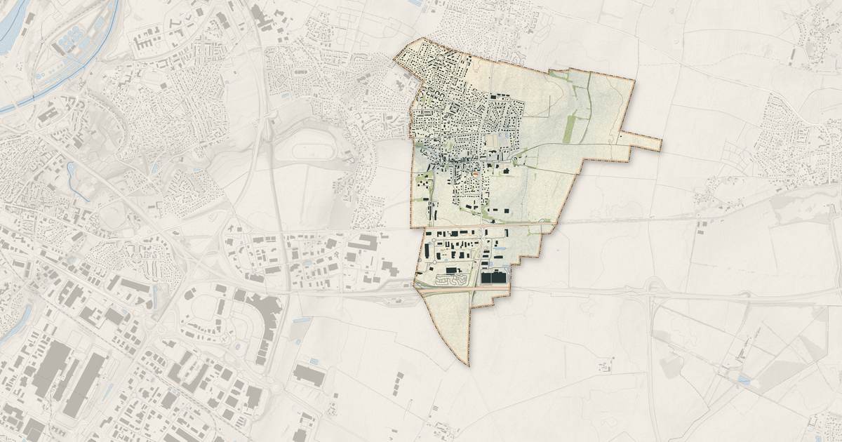 Portrait cartographique de Démouville : relief, eau, forêts, bâti et voies, calculés à partir des données de l'IGN